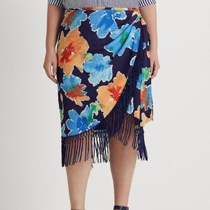 Lauren Ralph Lauren Plus Size Faux-Wrap Tropical Skirt Navy Multi 18W B4HP